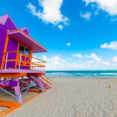 Purple lifeguard tower in Miami Beach